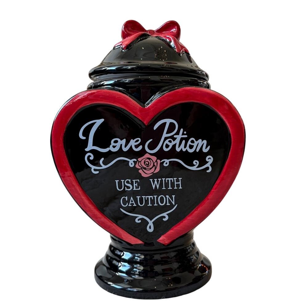 Midnight Spell Love Potion Cookie Jar Halloween Gothic Canister Black & Red NEW